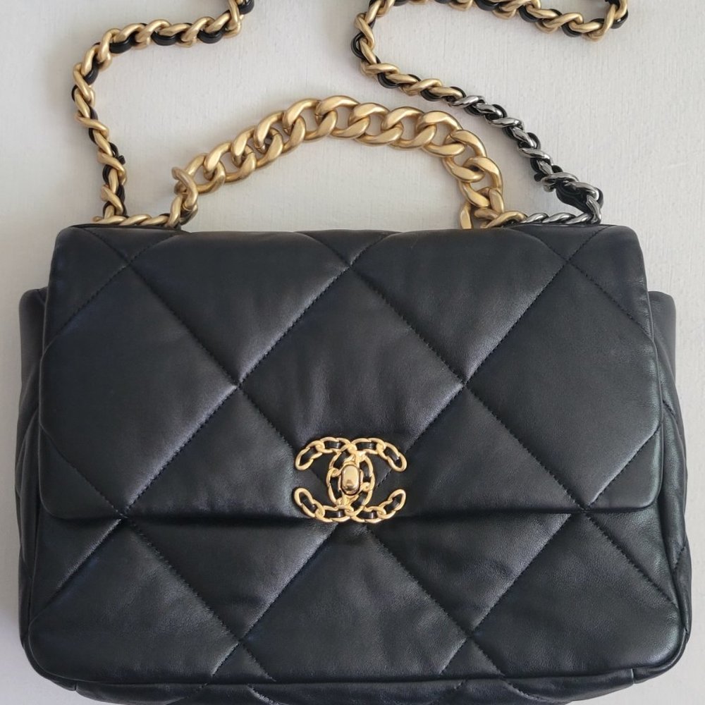 Chanel 19 Large Black Gold Metal
